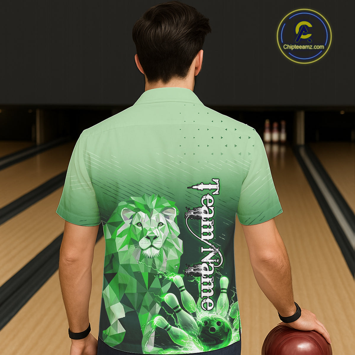 Green Lightning Lion Bowling Hawaiian Shirt Custom Lion Bowling Team jerseys