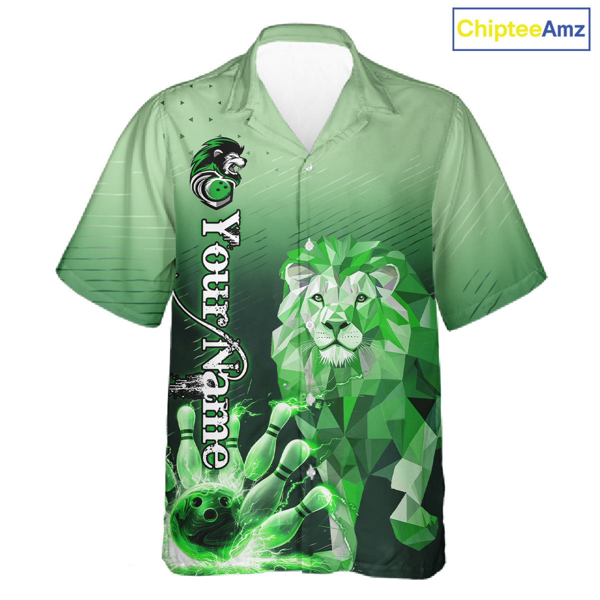 Green Lightning Lion Bowling Hawaiian Shirt Custom Lion Bowling Team jerseys