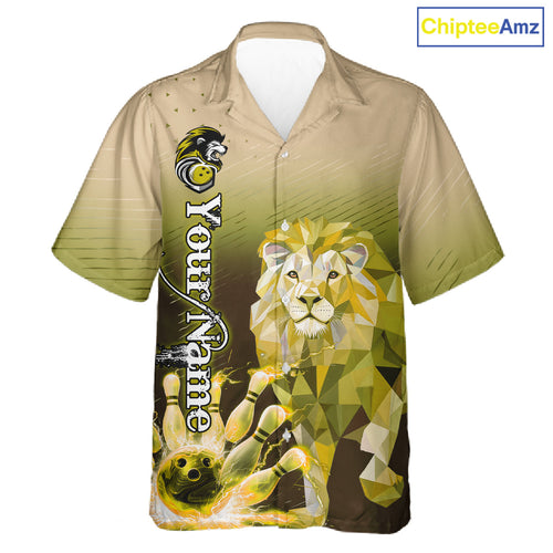 Yellow Lightning Lion Bowling Hawaiian Shirt Custom Lion Bowling Team jerseys
