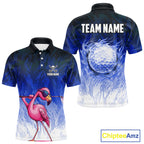 Funny Flamingo Blue camo flame golf ball Golf Polo Shirts Custom Flamingo Golf attire