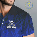 Funny Flamingo Blue camo flame golf ball Golf Polo Shirts Custom Flamingo Golf attire
