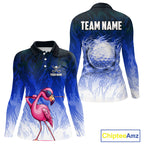 Funny Flamingo Blue camo flame golf ball Golf Polo Shirt Custom Flamingo Golf attire