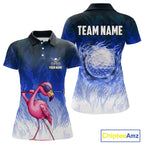 Funny Flamingo Blue camo flame golf ball Golf Polo Shirt Custom Flamingo Golf attire