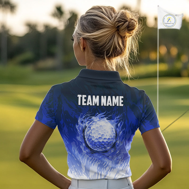 Funny Flamingo Blue camo flame golf ball Golf Polo Shirt Custom Flamingo Golf attire