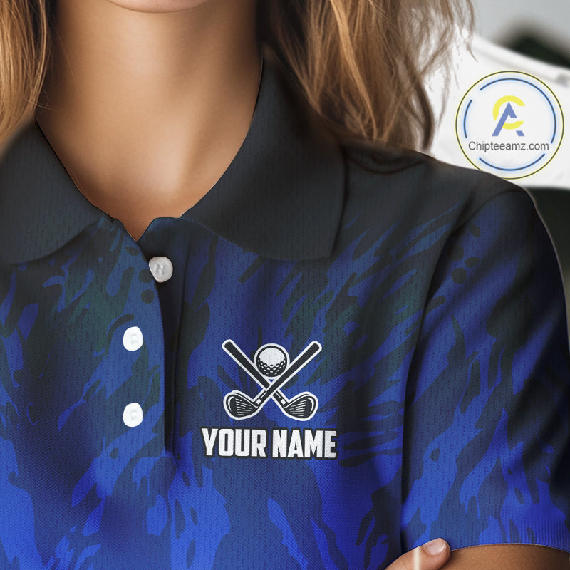 Funny Flamingo Blue camo flame golf ball Golf Polo Shirt Custom Flamingo Golf attire