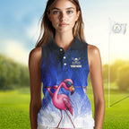 Funny Flamingo Blue camo flame golf ball Golf Sleeveless Polo Shirt Custom Golf tops