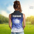 Funny Flamingo Blue camo flame golf ball Golf Sleeveless Polo Shirt Custom Golf tops