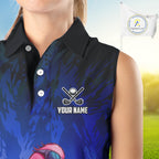 Funny Flamingo Blue camo flame golf ball Golf Sleeveless Polo Shirt Custom Golf tops
