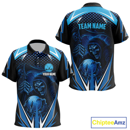golf polo shirts custom Blue Lightning reaper skull Golf team golf jersey, golf attire