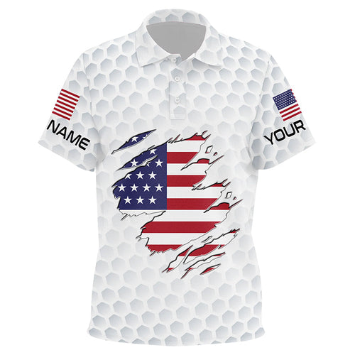 White Golf ball skin American Flag custom patriotic golf polo shirts, unique patriot golf gifts