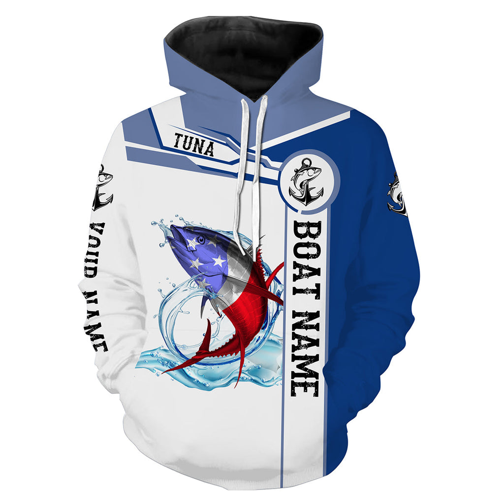 Tuna Fishing American Flag Custom performance Hoodie, sweatshirt Fishing Shirts, Patriotic Fishing gifts