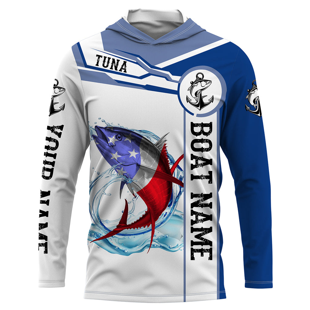 Tuna Fishing American Flag Custom performance Long Sleeve Fishing Shirts, Patriotic Fishing gifts