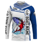 Tuna Fishing American Flag Custom performance Long Sleeve Fishing Shirts, Patriotic Fishing gifts