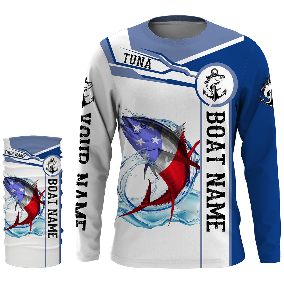 Tuna Fishing American Flag Custom performance Long Sleeve Fishing Shirts, Patriotic Fishing gifts