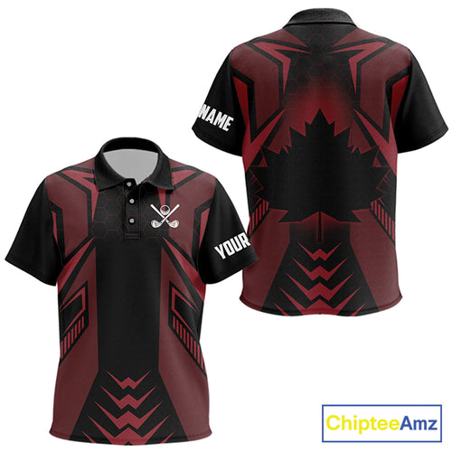 Black and Red Canadian Flag Golf Polo Shirts Custom Patriotic Golf Gifts