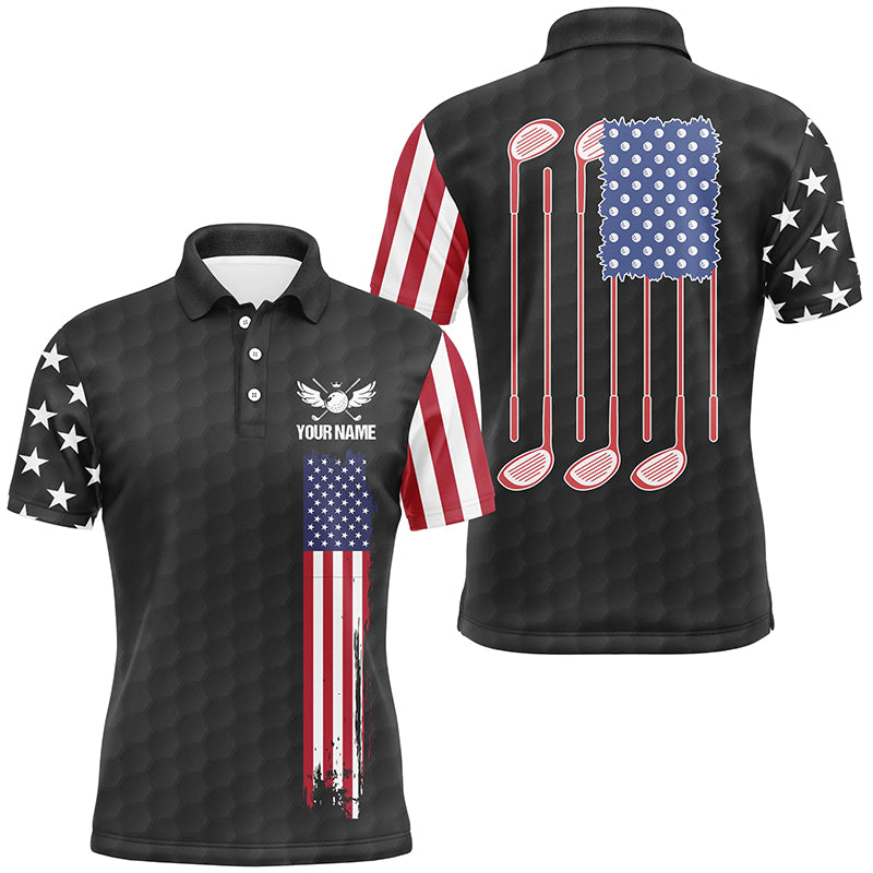 golf polo shirts golf clubs American flag custom patriotic Black golf shirt