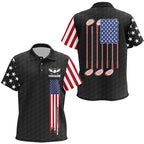 golf polo shirts golf clubs American flag custom patriotic Black golf shirt