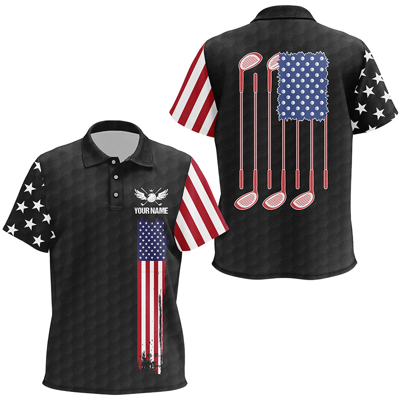 golf polo shirts golf clubs American flag custom patriotic Black golf shirt