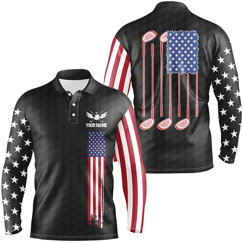 golf polo shirts golf clubs American flag custom patriotic Black golf shirt