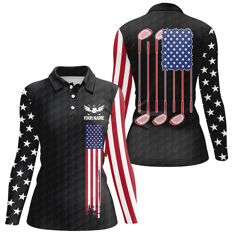 golf polo shirts golf clubs American flag custom patriotic Black golf shirt