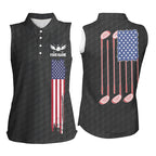 sleeveless golf polo shirts golf clubs American flag custom patriotic Black golf shirt