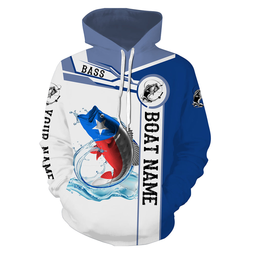 Texas Bass Fishing Texas Flag Custom name and boat name performance Hoodie, Sweatshirt Fishing Shirts, Patriotic Fishing