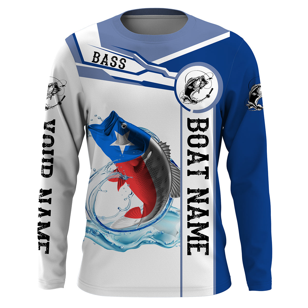 Texas Bass Fishing Texas Flag Custom name and boat name performance Long Sleeve Fishing Shirts, Patriotic Fishing gifts