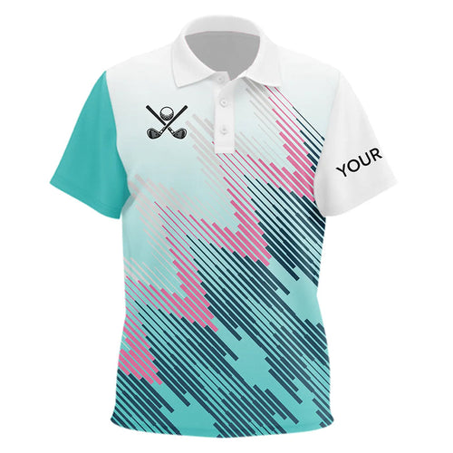 Cyan Blue pattern Golf Polo Shirts Custom Golf Tops, personalized golf gifts