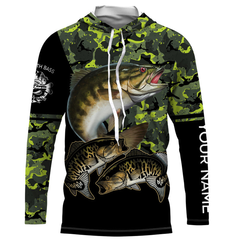 Smallmouth Bass fishing black green camo custom name sun protection long sleeve fishing shirts