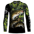 Smallmouth Bass fishing black green camo custom name sun protection long sleeve fishing shirts