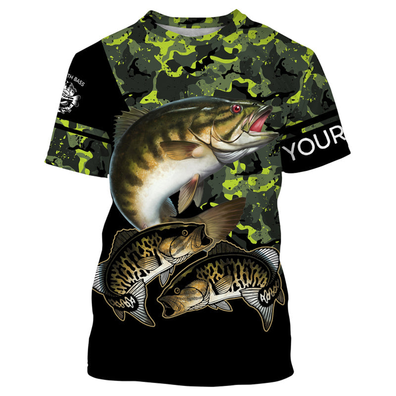 Smallmouth Bass fishing black green camo custom name sun protection long sleeve fishing shirts