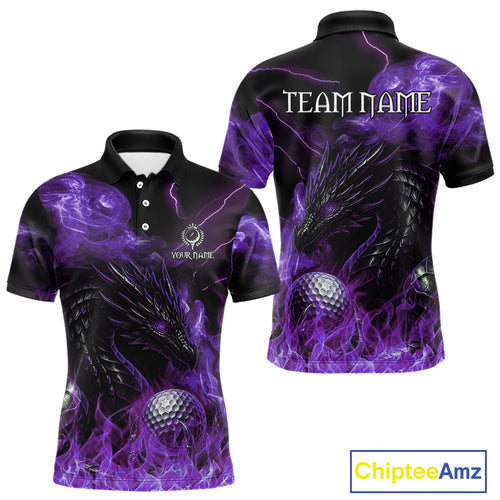 Purple Flame Dragon Golf polo shirt Custom Dragon team golf outfits, gift for golf lover