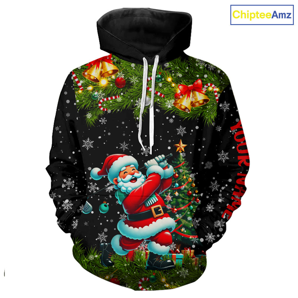 Santa Golfer Christmas pattern Golf Hoodies custom hoodie golf top, Christmas golf gift