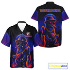 Custom Funny Cat Neon Bowling Hawaiian Shirt Bowling Uniform Button-up Bowling Team Shirts