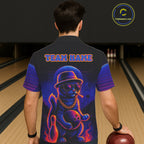 Custom Funny Cat Neon Bowling Hawaiian Shirt Bowling Uniform Button-up Bowling Team Shirts