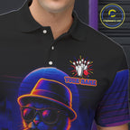 Custom Funny Cat Neon Bowling Jerseys Bowling Uniform Polo & 1/4 Zip Bowling Team Shirts