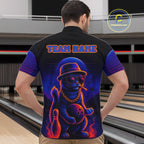Custom Funny Cat Neon Bowling Jerseys Bowling Uniform Polo & 1/4 Zip Bowling Team Shirts