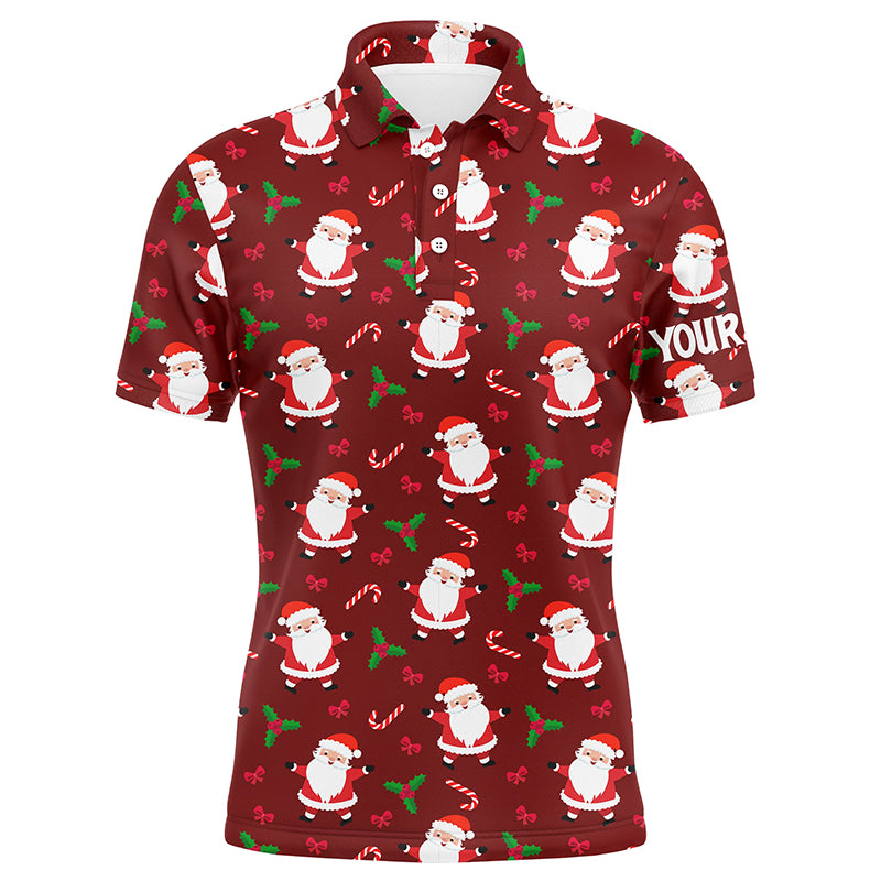 Red Santa Christmas pattern golf polo shirt custom team golf tops, Christmas golf apparel