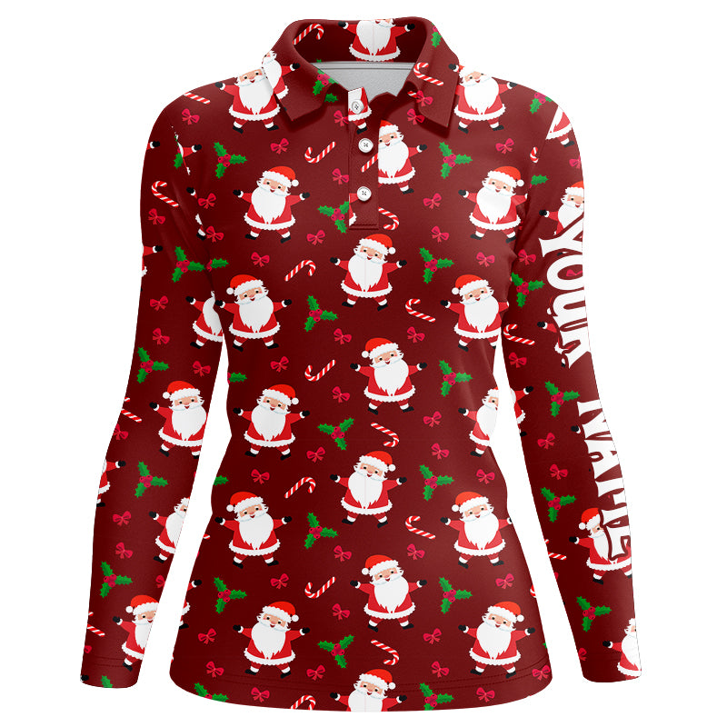 Red Santa Christmas pattern golf polo shirt custom team golf tops, Christmas golf apparel