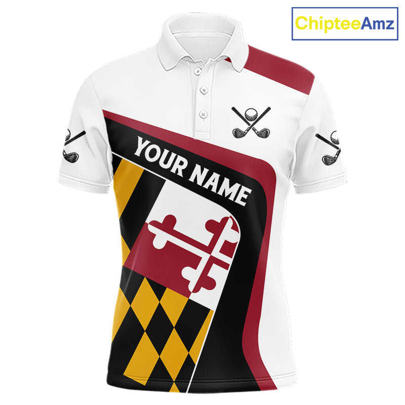 Personalized Maryland flag golf polo shirts custom patriotic golf outfit