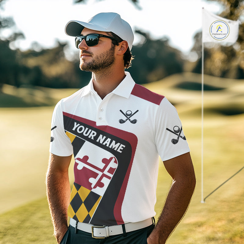 Personalized Maryland flag golf polo shirts custom patriotic golf outfit