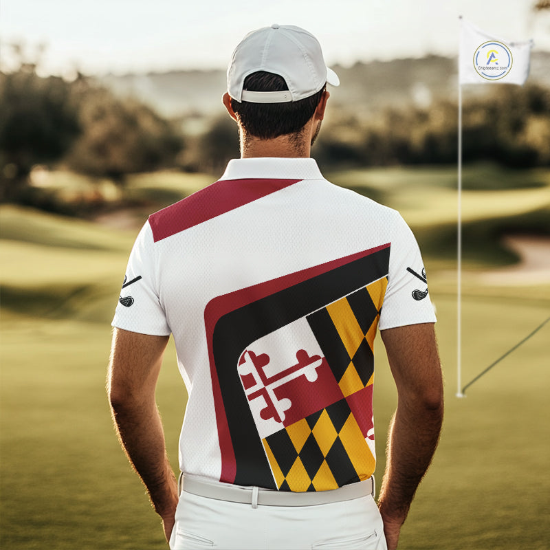 Personalized Maryland flag golf polo shirts custom patriotic golf outfit