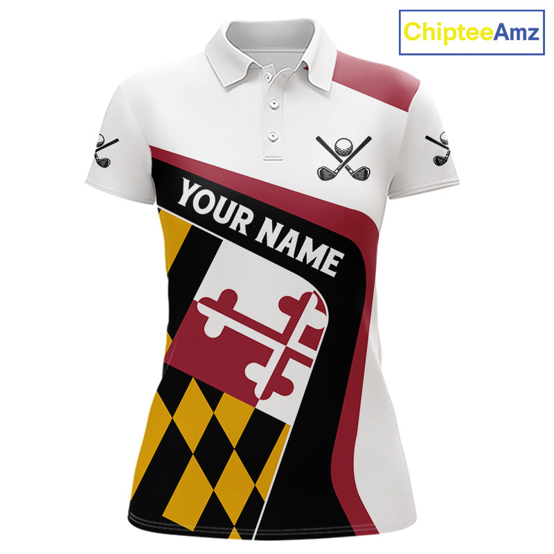 Personalized Maryland flag golf polo shirts custom patriotic golf outfit