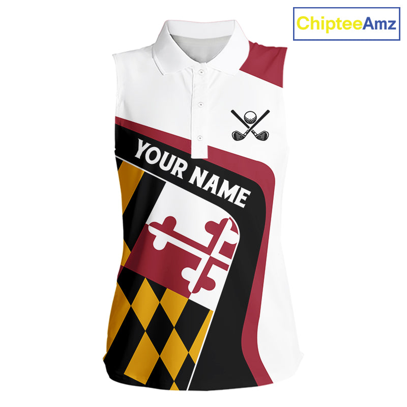 Personalized Maryland flag golf shirts sleeveless custom patriotic golf outfit