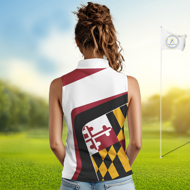 Personalized Maryland flag golf shirts sleeveless custom patriotic golf outfit