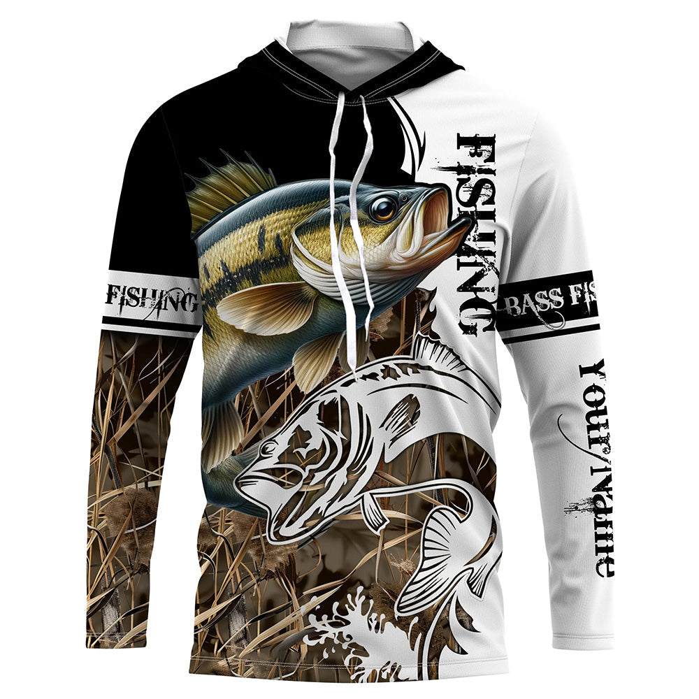 Smallmouth Bass Fishing Camo UV protection long sleeves shirt Custom Smallmouth Bass Fishing Jerseys