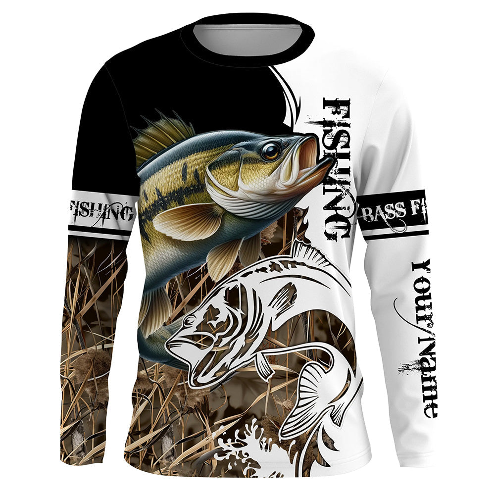 Smallmouth Bass Fishing Camo UV protection long sleeves shirt Custom Smallmouth Bass Fishing Jerseys