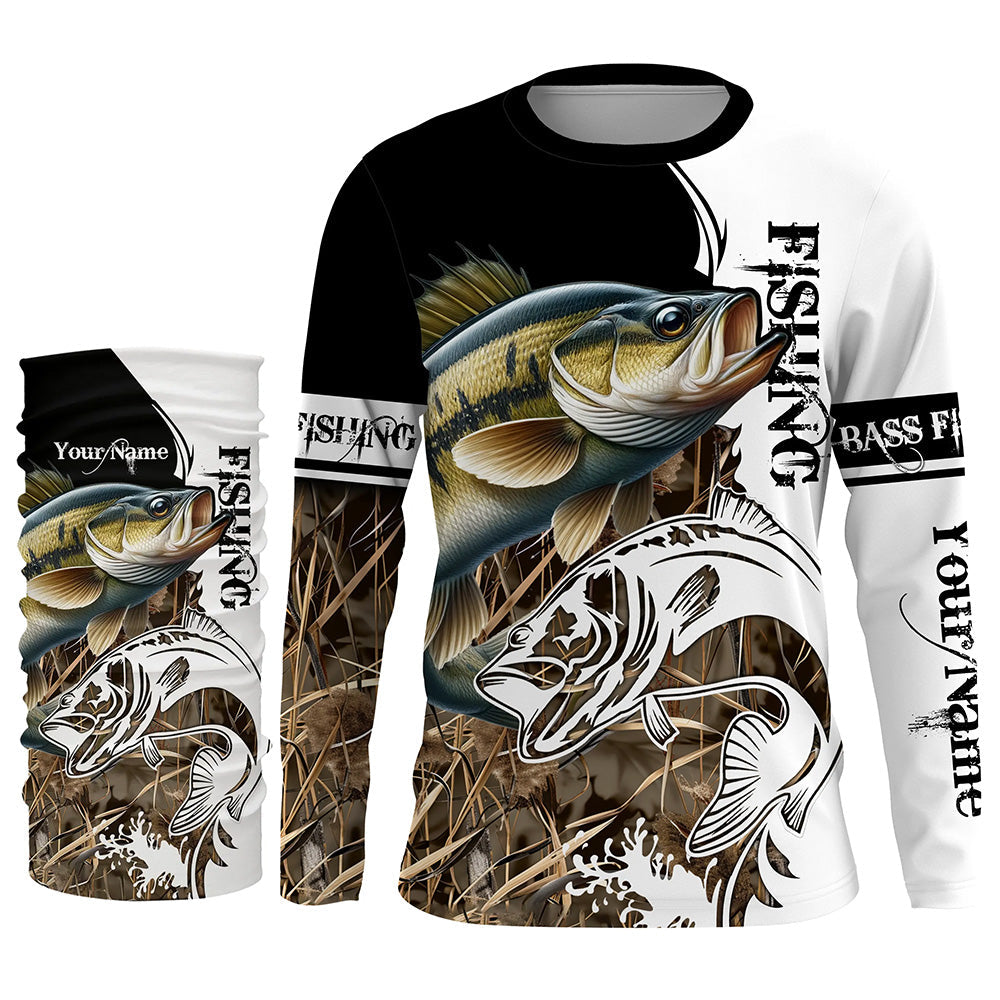 Smallmouth Bass Fishing Camo UV protection long sleeves shirt Custom Smallmouth Bass Fishing Jerseys