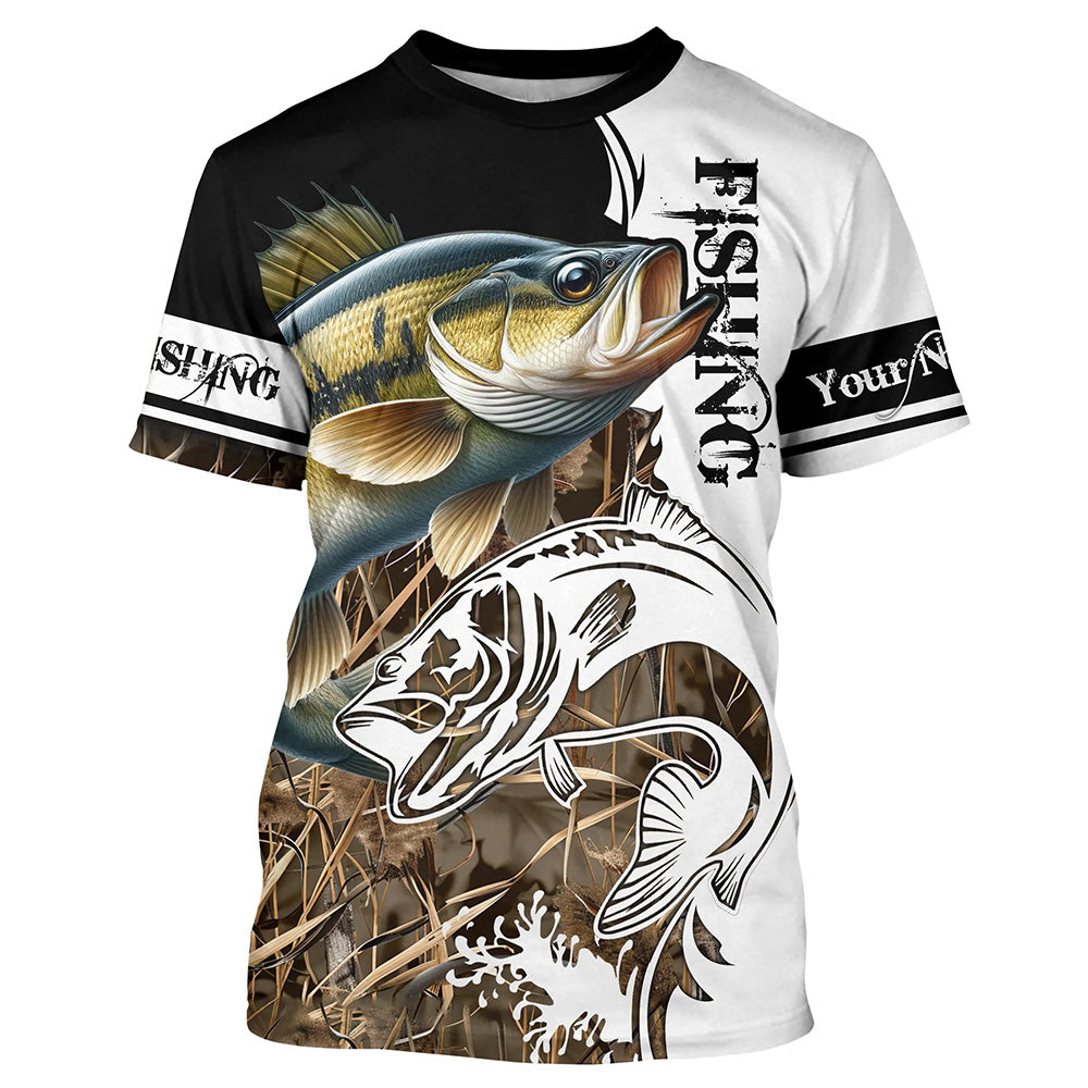 Smallmouth Bass Fishing Camo UV protection long sleeves shirt Custom Smallmouth Bass Fishing Jerseys
