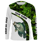 Crappie fishing Green Camo UV protection Customize name long sleeves fishing shirts, gift for fisherman
